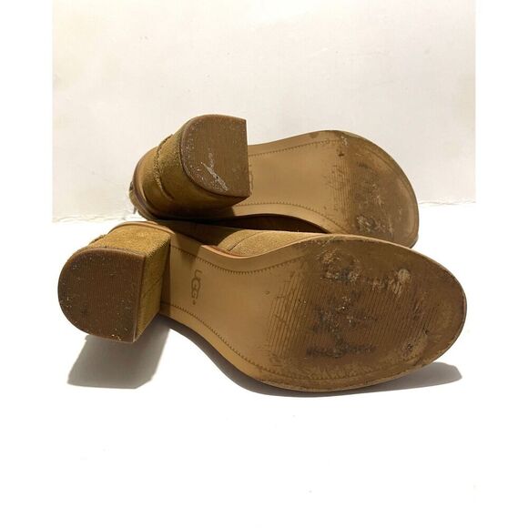 UGG leather shoes open peep toe boots Ginger brown booties Zip up women's 7 - Picture 8 of 11